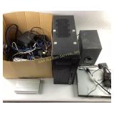 Desktop Computer, Logitech Subwoofer, and Assorted