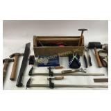 Assorted Hand Tools and Compass Set with Wooden To