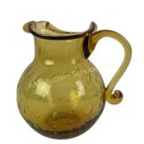 Amber Glass Pitcher With Applied Handle and Bubble