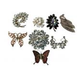 Costume jewelry pins: floral diamond like pin
