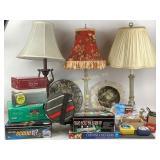 Table lamps, canteen, soldering iron, board