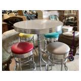 Chrome Pedestal Table With Laminate Top and Four C