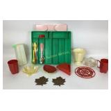 Early plastic flatware trays, flatware, paper