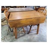 Wood drop leaf kitchen table and 2 chairs, 42 x