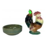 Pottery rooster figure, pottery planter with