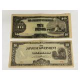 (2) WWII era Japan 10 Pesos Currency Notes
