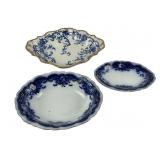 Flow Blue serving dishes: 2 Johnson Bros. Oregon