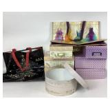 (6) Patterned photo/storage boxes, 2 reusable