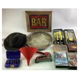 Bar Sign, Metal Tray, Knife Set (Case Damaged), Dr