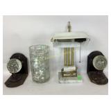 Marble Base Table Lamp, Wood Book Ends with Glass