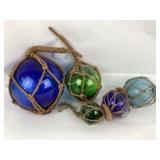 Glass Fishing Floats in Knotted Rope Netting