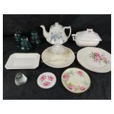 James Kent tea pot, royal grafton china plate, Gla
