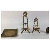 Decorative Brass Easels, Small Etched Brass Vase,