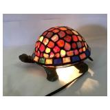 Stained Glass Turtle Lamp With Metal Base