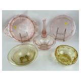 Depression Glass plates, bowls, and Vase