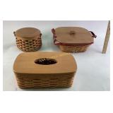 Longaberger Baskets With Wood Lids and Liners