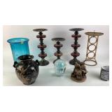 Candle Holders, Vases, Figurine, and Paperweight