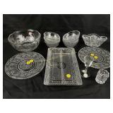 Cut glass bowls, plates, serving tray and more