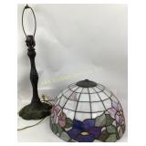 Stained Glass Lamp With Metal Base and Floral Shad