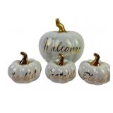 (4) white decorative pumpkins with gold