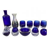 Cobalt Blue and Clear Glassware Featuring Tumblers