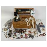 Assorted Jewelry With Wooden Jewelry Box