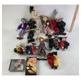 Porcelain and Fabric Clown Dolls With VHS Tape and