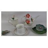 Porcelain Teapot, Mugs, and Cups with Floral Desi