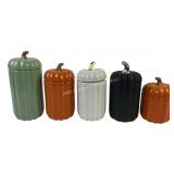 (5) pumpkin canisters of various sizes