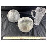 Pressed Glass Pitcher and Bowls with Floral and Ge