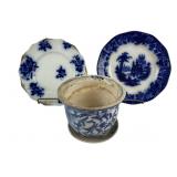 Flow Blue plates and planter:  JF&CO Gothic