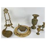 Brass Vases, Bird Figurines, Easel, and Porthole F