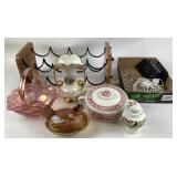 Carnival glass hen on a nest, pink iridescent