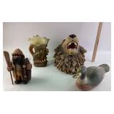 Carved Wooden Duck, Lion Bust, Dragon Vase, and Fi