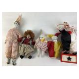 Clown Dolls With Porcelain, Fabric, and Mechanical