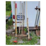 Rakes, axe, pitchfork, hoe