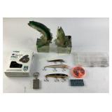 Fishing Lures, Yaktrax Pro, and Fish Figurines