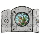 Dragonfly and Iris stained glass fireplace screen
