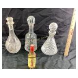 Glass Decanters with Stoppers and Miniature Bottle