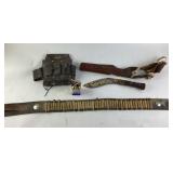 Leather Ammo Belt with Silver Coins, Sheathed Knif