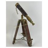 Brass Telescope on Wooden Tripod with Corroded Cap