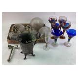 Glass Oil Lamps, Decorative Stemware, and Metal Ac