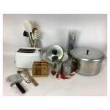 Kerr wide mouth jar, wooden kitchen utensils,