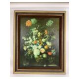 Framed Floral Still Life Painting on Canvas, 30 x
