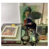 Framed puzzles and art, sad clown, Higgins