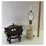 Aladdin alacite lamp, works, wooden plant stand