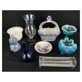 Blue Opal, candy dish and ruffle bowl, vase,