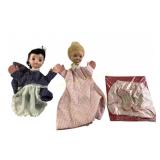 Hand Puppets with Fabric Dresses One Stained and K