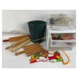 Rolling pins, wooden trivet, sterilite drawers,