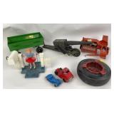 Firestone ashtray, vintage plastic girl on swing,